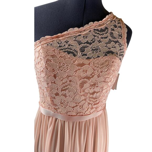 David's Bridal Pale Peach Size 4 Maxi One Shoulder Lace Dress F17063 Bellini - Picture 4 of 11